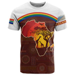 African Sunset T shirt Tribal Pattern Continent Silhouette - Rainbow Arc Safari Scene