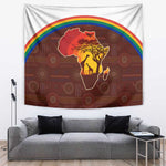 African Sunset Tapestry Tribal Pattern Continent Silhouette - Rainbow Arc Safari Scene