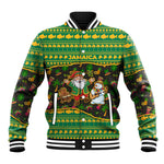 Jamaica Christmas Baseball Jacket Rasta Santa Snowman Gingerbread Drummer Palm Trees - African Pride
