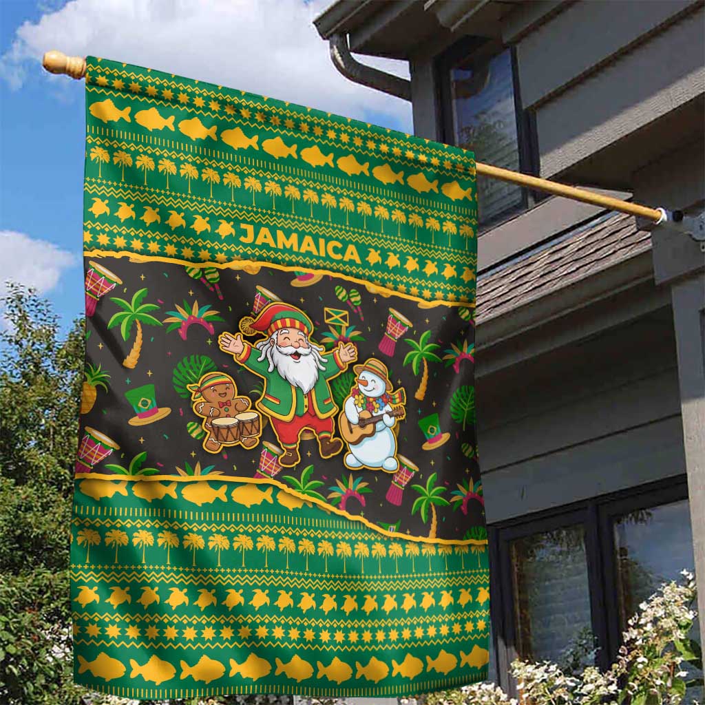 Jamaica Christmas Garden Flag Rasta Santa Snowman Gingerbread Drummer Palm Trees - African Pride