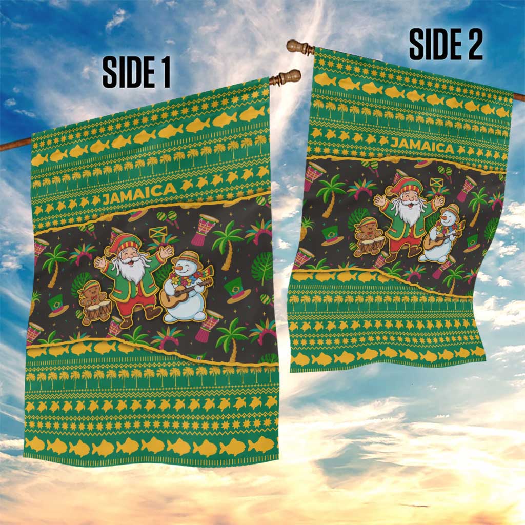 Jamaica Christmas Garden Flag Rasta Santa Snowman Gingerbread Drummer Palm Trees - African Pride