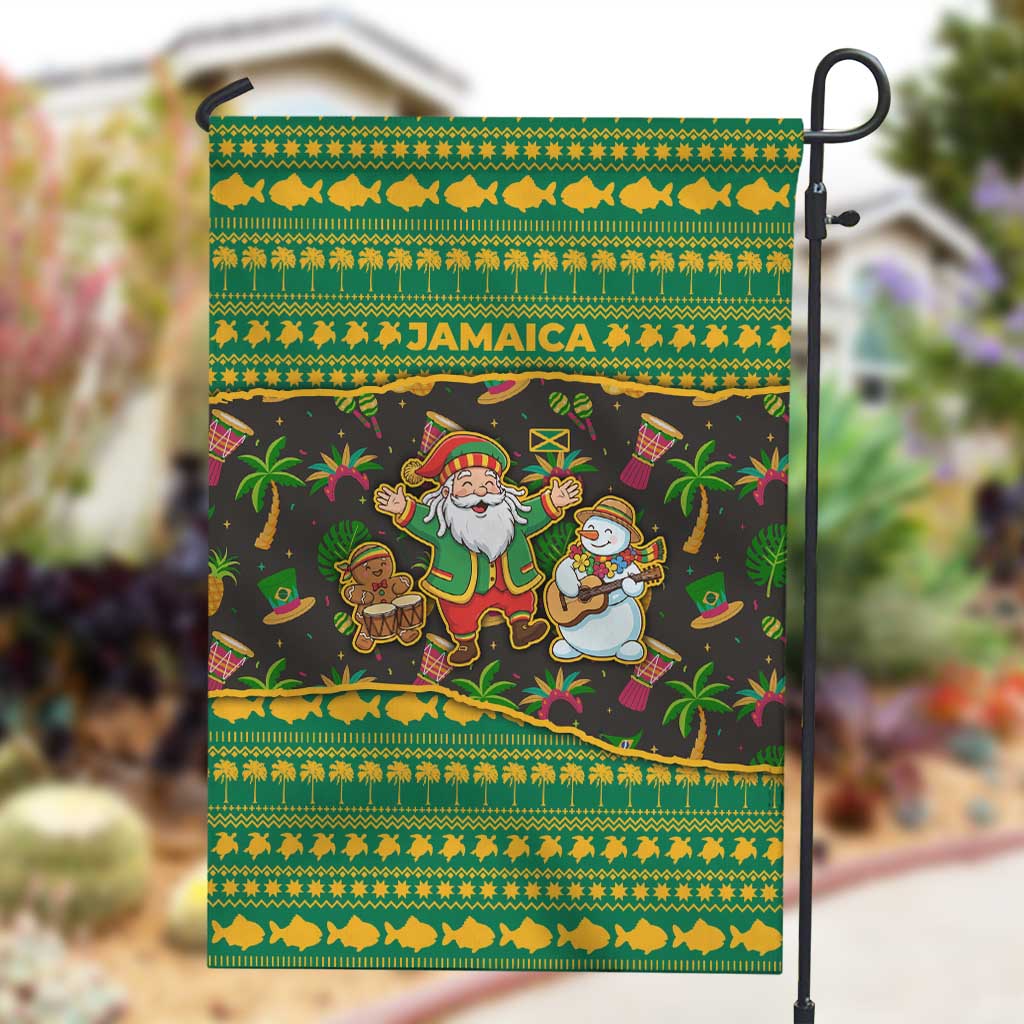 Jamaica Christmas Garden Flag Rasta Santa Snowman Gingerbread Drummer Palm Trees - African Pride