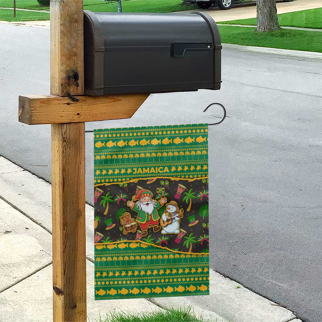 Jamaica Christmas Garden Flag Rasta Santa Snowman Gingerbread Drummer Palm Trees - African Pride