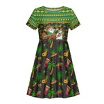 Jamaica Christmas Kid Short Sleeve Dress Rasta Santa Snowman Gingerbread Drummer Palm Trees - African Pride