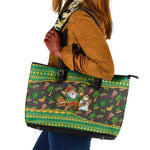 Jamaica Christmas Leather Tote Bag Rasta Santa Snowman Gingerbread Drummer Palm Trees - African Pride