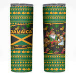 Jamaica Christmas Skinny Tumbler Rasta Santa Snowman Gingerbread Drummer Palm Trees - African Pride