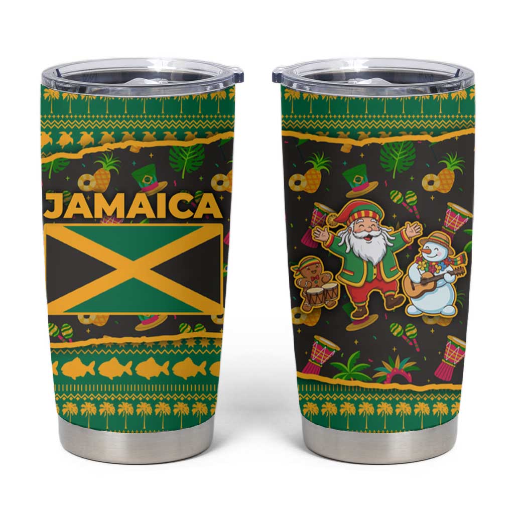 Jamaica Christmas Tumbler Cup Rasta Santa Snowman Gingerbread Drummer Palm Trees - African Pride