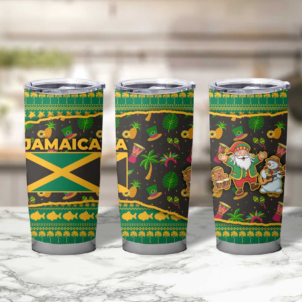 Jamaica Christmas Tumbler Cup Rasta Santa Snowman Gingerbread Drummer Palm Trees - African Pride