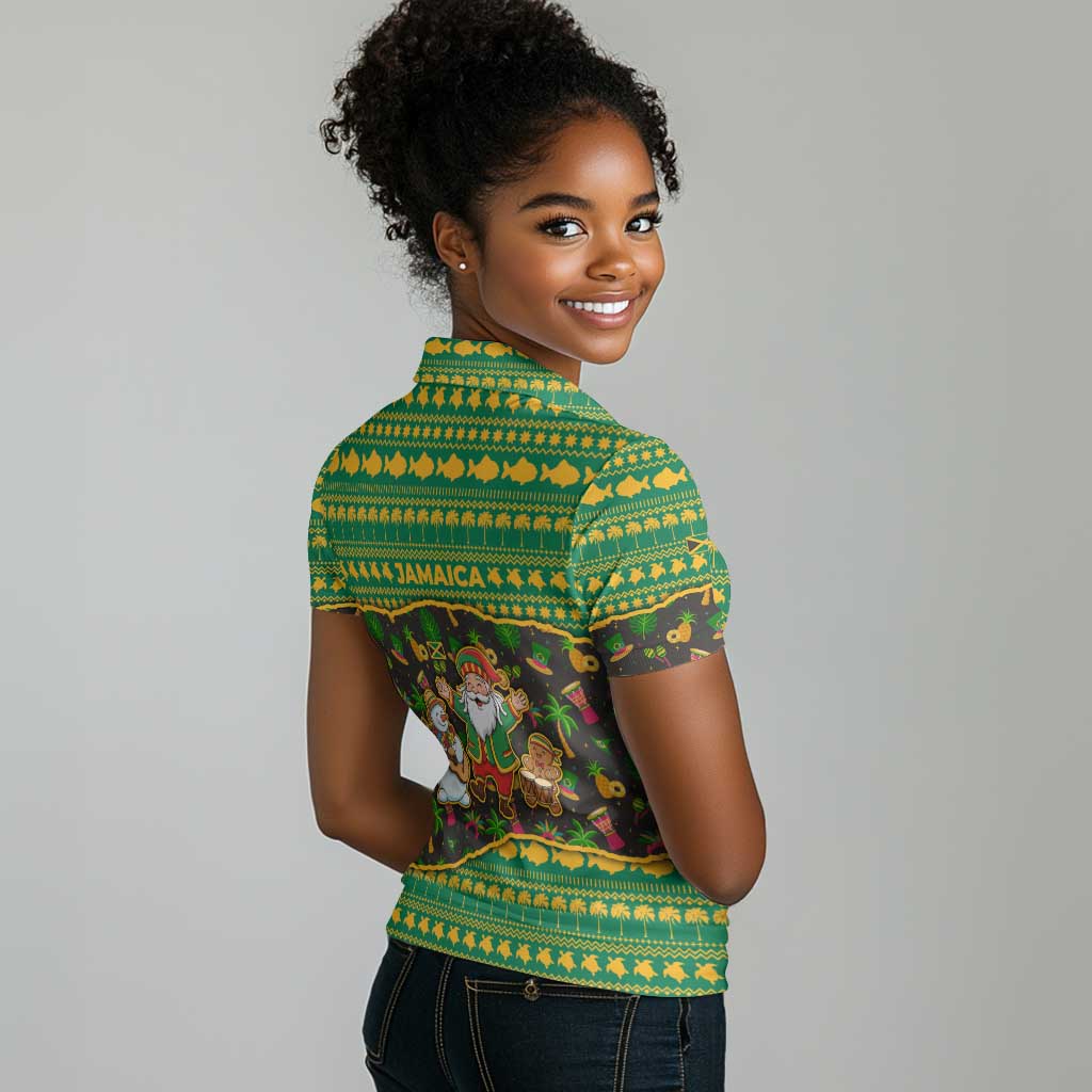 Jamaica Christmas Women Polo Shirt Rasta Santa Snowman Gingerbread Drummer Palm Trees - African Pride