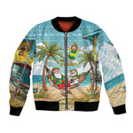 Jamaica Christmas Bomber Jacket Rasta Santa Snowman Hammock Angel Palm Trees and Tropical Beach - African Pride