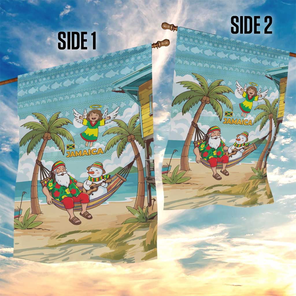 Jamaica Christmas Garden Flag Rasta Santa Snowman Hammock Angel Palm Trees and Tropical Beach - African Pride
