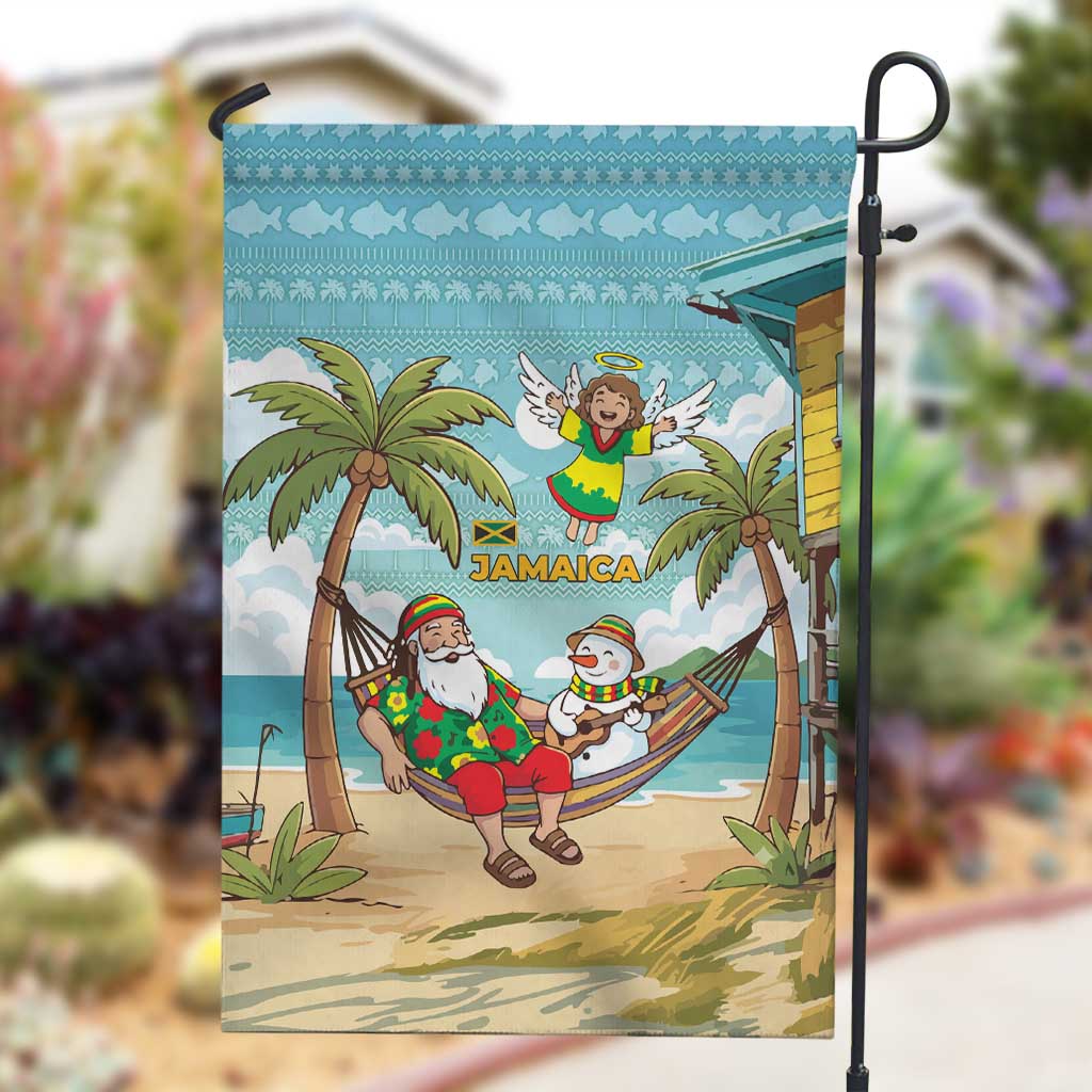 Jamaica Christmas Garden Flag Rasta Santa Snowman Hammock Angel Palm Trees and Tropical Beach - African Pride