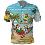 Jamaica Christmas Polo Shirt Rasta Santa Snowman Hammock Angel Palm Trees and Tropical Beach - African Pride