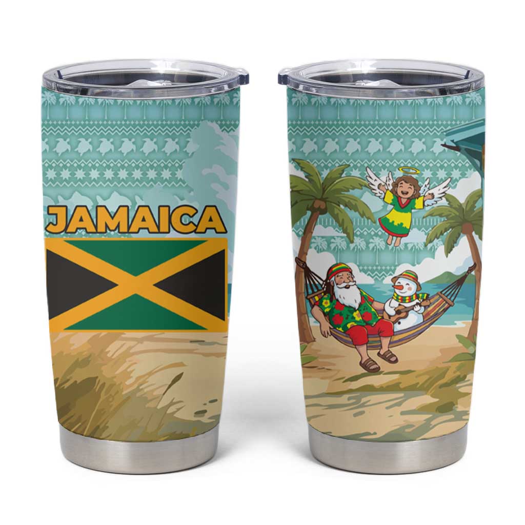 Jamaica Christmas Tumbler Cup Rasta Santa Snowman Hammock Angel Palm Trees and Tropical Beach - African Pride