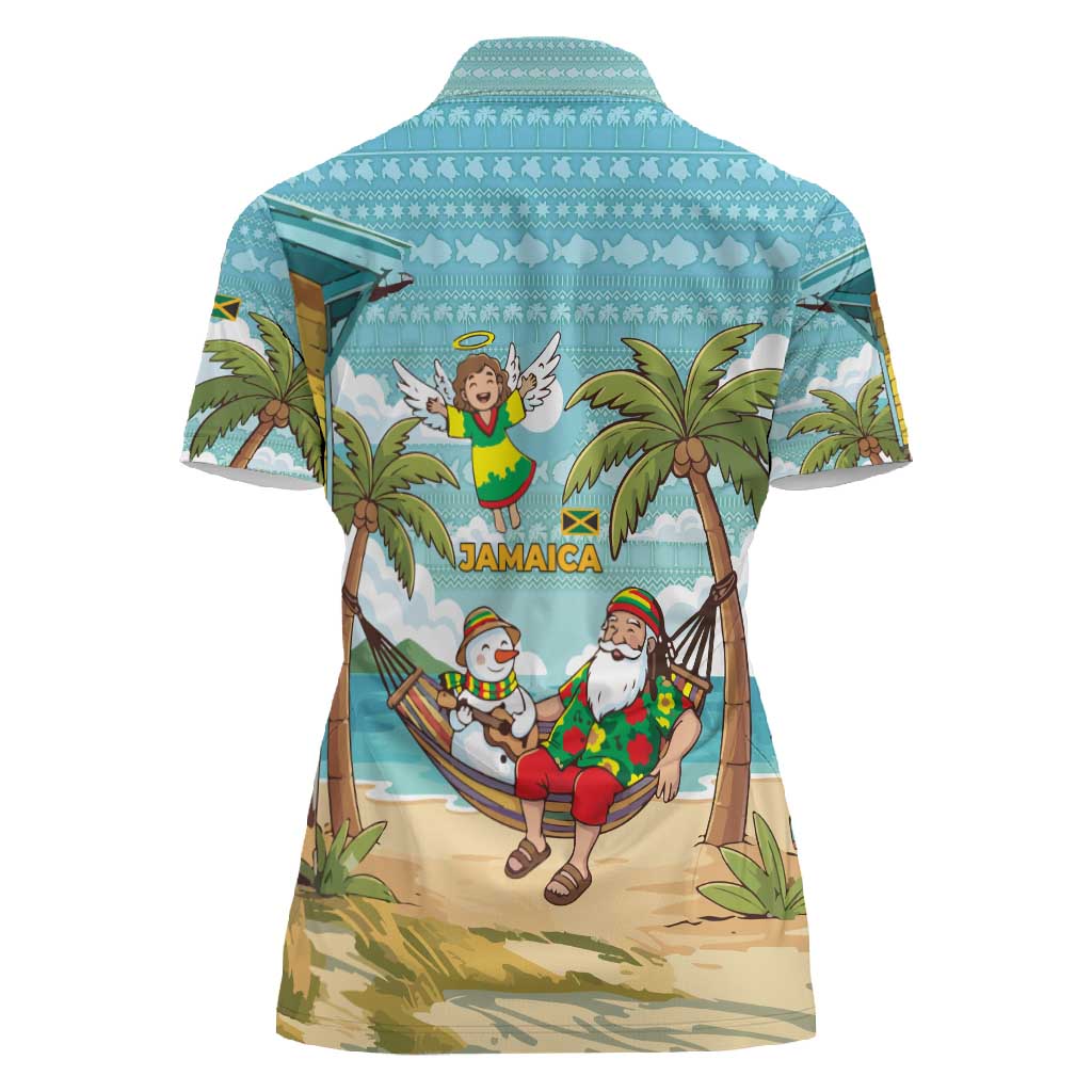 Jamaica Christmas Women Polo Shirt Rasta Santa Snowman Hammock Angel Palm Trees and Tropical Beach - African Pride
