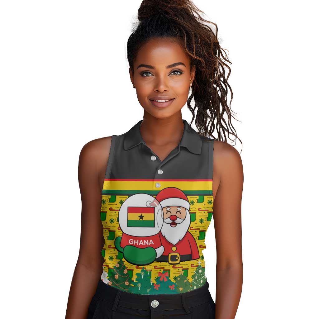 Ghana Christmas Women Sleeveless Polo Shirt Santa Ornament National Coat of Arms and Festive - African Pride