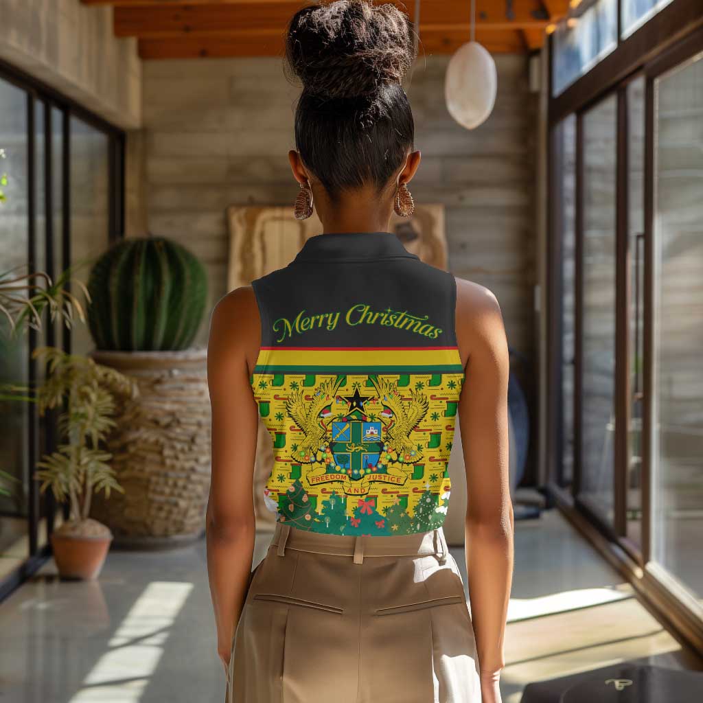 Ghana Christmas Women Sleeveless Polo Shirt Santa Ornament National Coat of Arms and Festive - African Pride