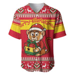 Ghana Christmas Baseball Jersey Monkey Holding Gift Ghana Map and Festive - African Pride