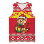 Ghana Christmas Basketball Jersey Monkey Holding Gift Ghana Map and Festive - African Pride