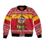Ghana Christmas Bomber Jacket Monkey Holding Gift Ghana Map and Festive - African Pride