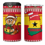 Ghana Christmas 4 in 1 Can Cooler Tumbler Monkey Holding Gift Ghana Map and Festive - African Pride