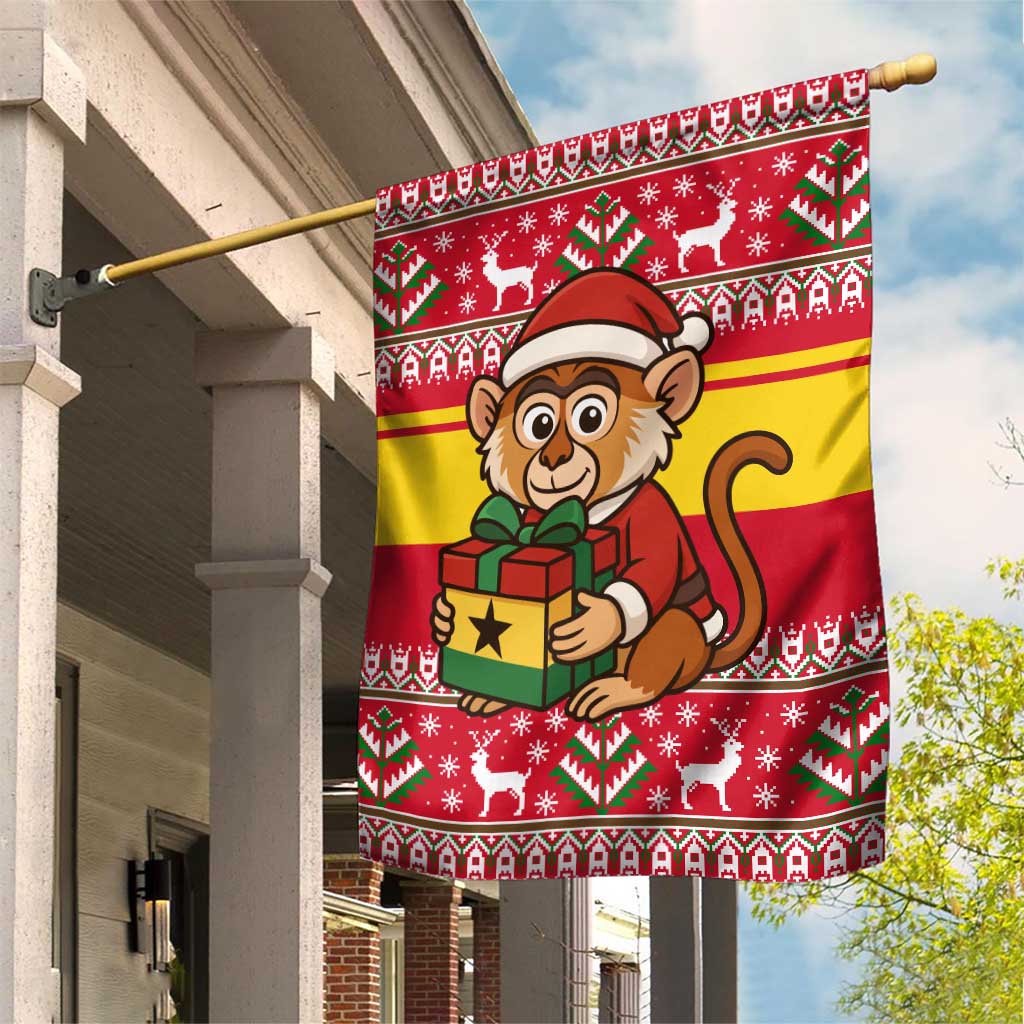 Ghana Christmas Garden Flag Monkey Holding Gift Ghana Map and Festive - African Pride