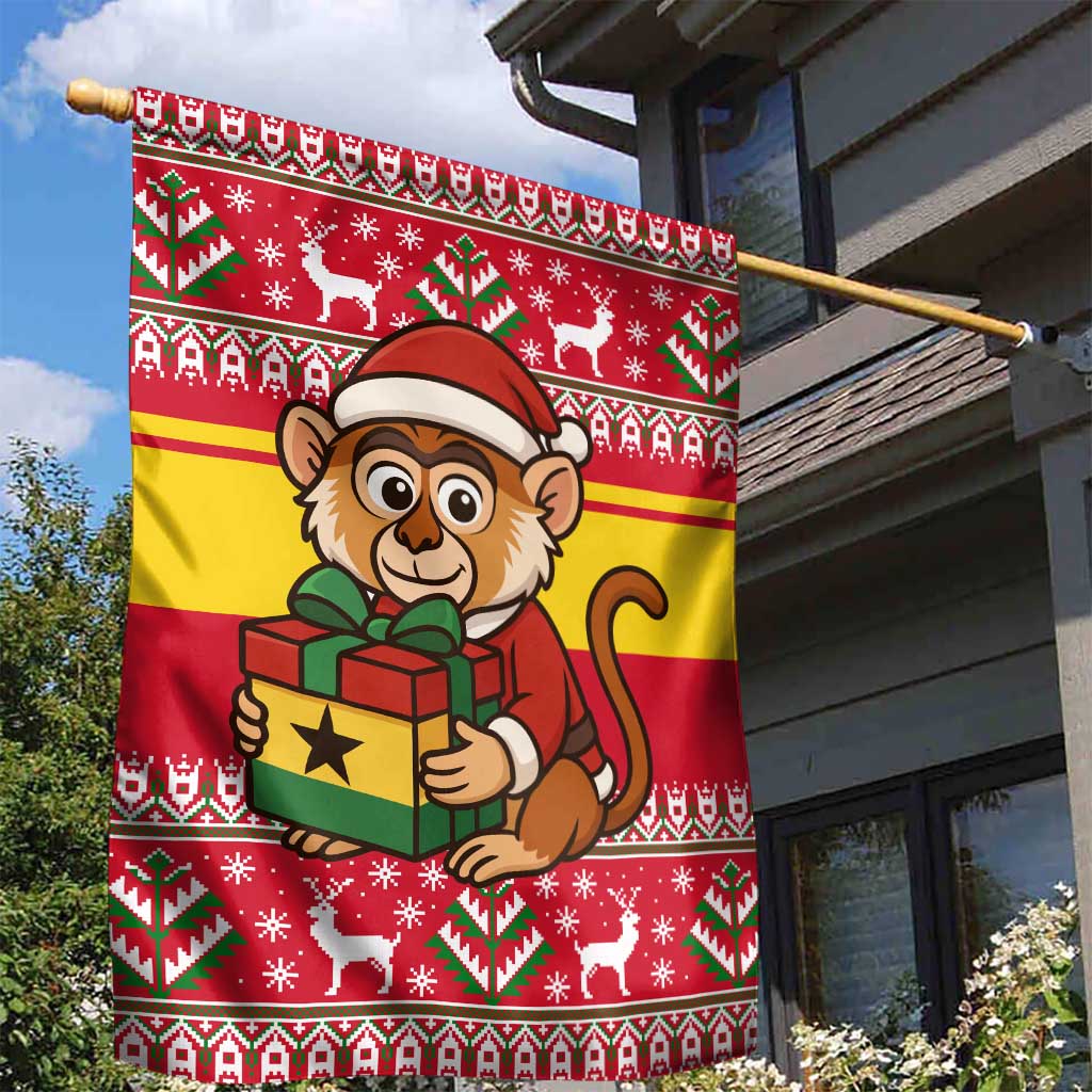 Ghana Christmas Garden Flag Monkey Holding Gift Ghana Map and Festive - African Pride