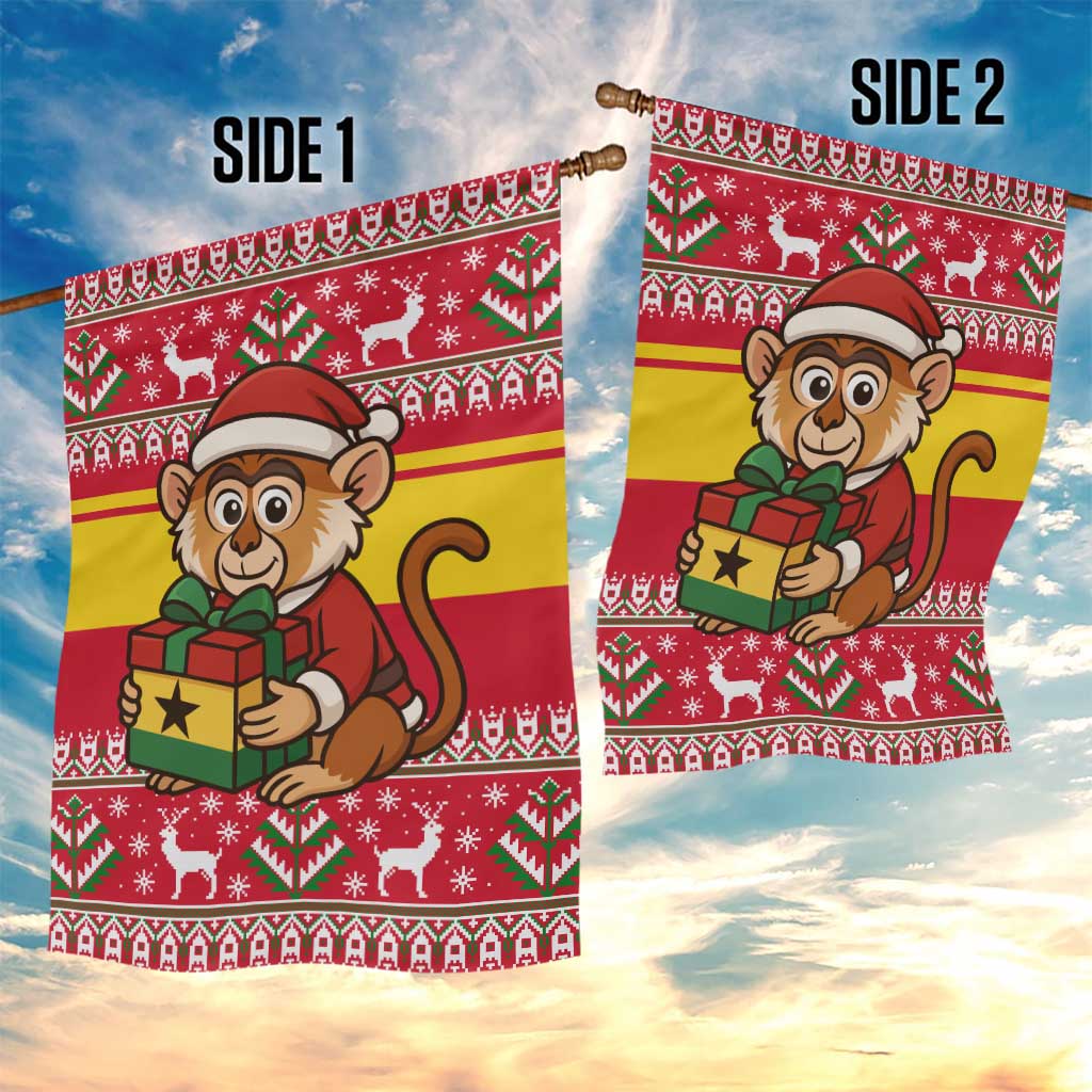 Ghana Christmas Garden Flag Monkey Holding Gift Ghana Map and Festive - African Pride