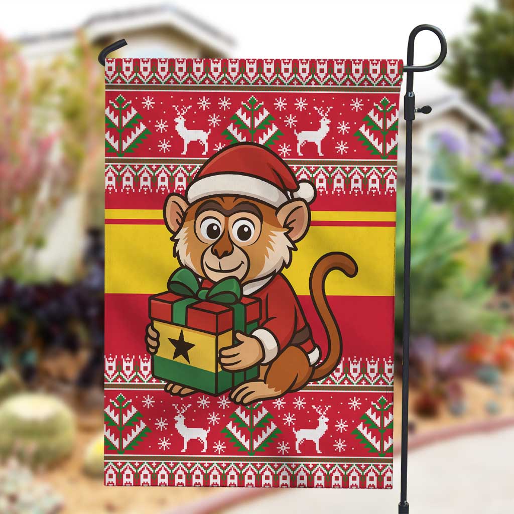 Ghana Christmas Garden Flag Monkey Holding Gift Ghana Map and Festive - African Pride