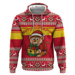 Ghana Christmas Hoodie Monkey Holding Gift Ghana Map and Festive - African Pride