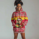 Ghana Christmas Hoodie Dress Monkey Holding Gift Ghana Map and Festive - African Pride
