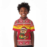 Ghana Christmas Kid Polo Shirt Monkey Holding Gift Ghana Map and Festive - African Pride