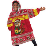 Ghana Christmas Kid Wearable Blanket Hoodie Monkey Holding Gift Ghana Map and Festive - African Pride