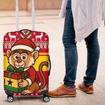 Ghana Christmas Luggage Cover Monkey Holding Gift Ghana Map and Festive - African Pride
