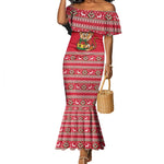 Ghana Christmas Mermaid Dress Monkey Holding Gift Ghana Map and Festive - African Pride