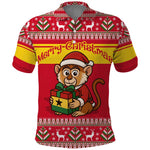 Ghana Christmas Polo Shirt Monkey Holding Gift Ghana Map and Festive - African Pride