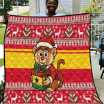 Ghana Christmas Quilt Monkey Holding Gift Ghana Map and Festive - African Pride