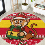 Ghana Christmas Round Carpet Monkey Holding Gift Ghana Map and Festive - African Pride