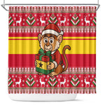 Ghana Christmas Shower Curtain Monkey Holding Gift Ghana Map and Festive - African Pride