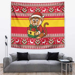 Ghana Christmas Tapestry Monkey Holding Gift Ghana Map and Festive - African Pride