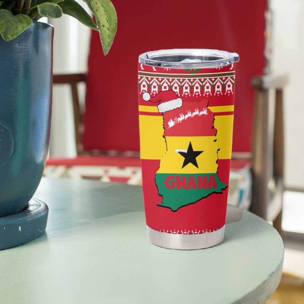 Ghana Christmas Tumbler Cup Monkey Holding Gift Ghana Map and Festive - African Pride