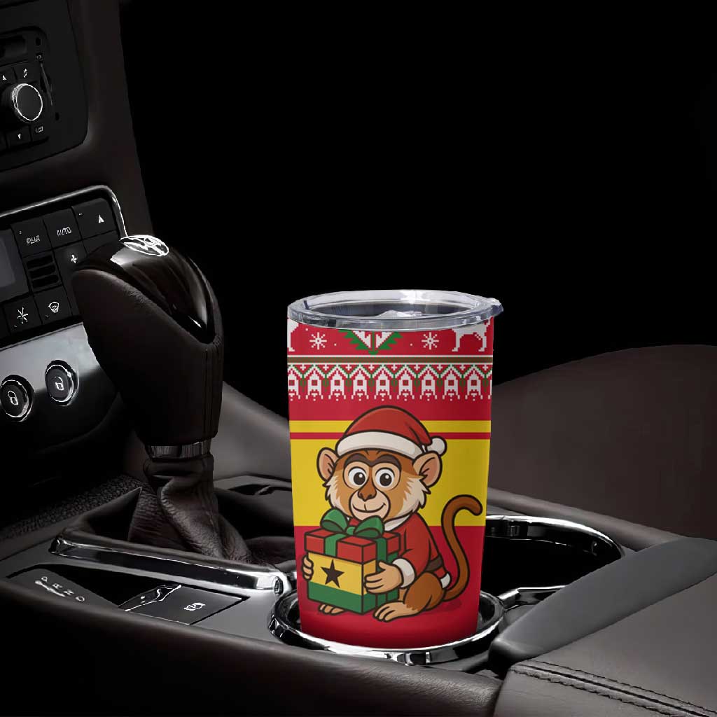 Ghana Christmas Tumbler Cup Monkey Holding Gift Ghana Map and Festive - African Pride