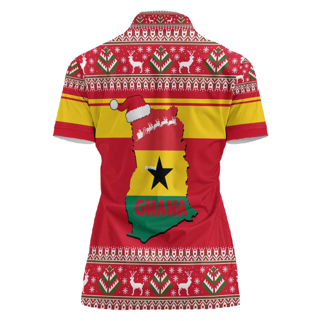 Ghana Christmas Women Polo Shirt Monkey Holding Gift Ghana Map and Festive - African Pride