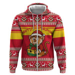 Ghana Christmas Zip Hoodie Monkey Holding Gift Ghana Map and Festive - African Pride