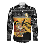Egypt Christmas Long Sleeve Button Shirt Pharaoh Santa Pyramids Eye of Horus and Ancient Egyptian - African Pride