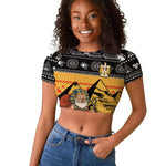 Egypt Christmas Raglan Cropped T shirt Pharaoh Santa Pyramids Eye of Horus and Ancient Egyptian - African Pride