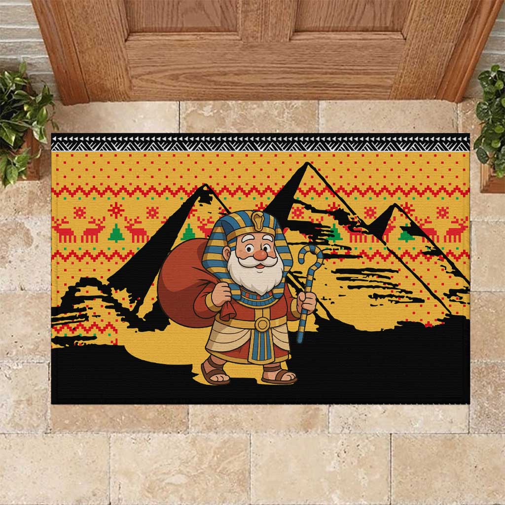 Egypt Christmas Rubber Doormat Pharaoh Santa Pyramids Eye of Horus and Ancient Egyptian - African Pride