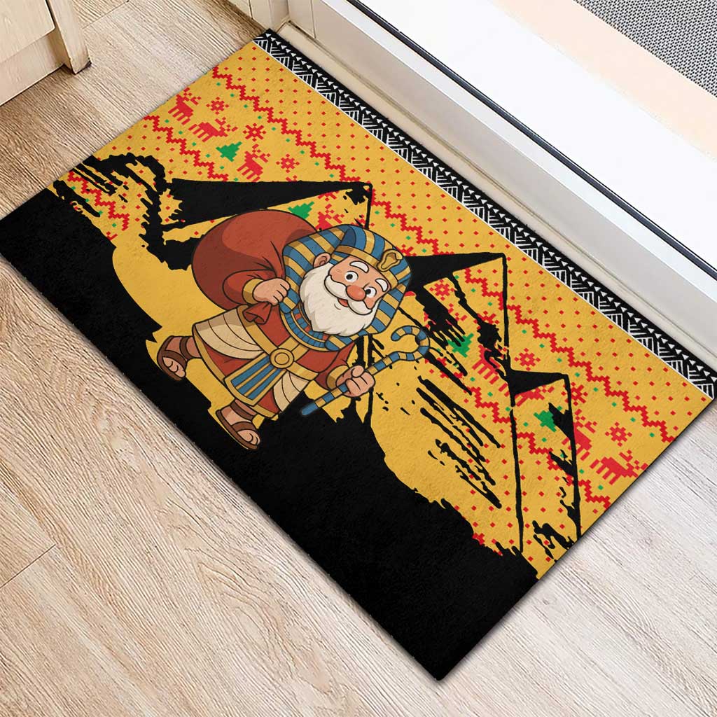 Egypt Christmas Rubber Doormat Pharaoh Santa Pyramids Eye of Horus and Ancient Egyptian - African Pride