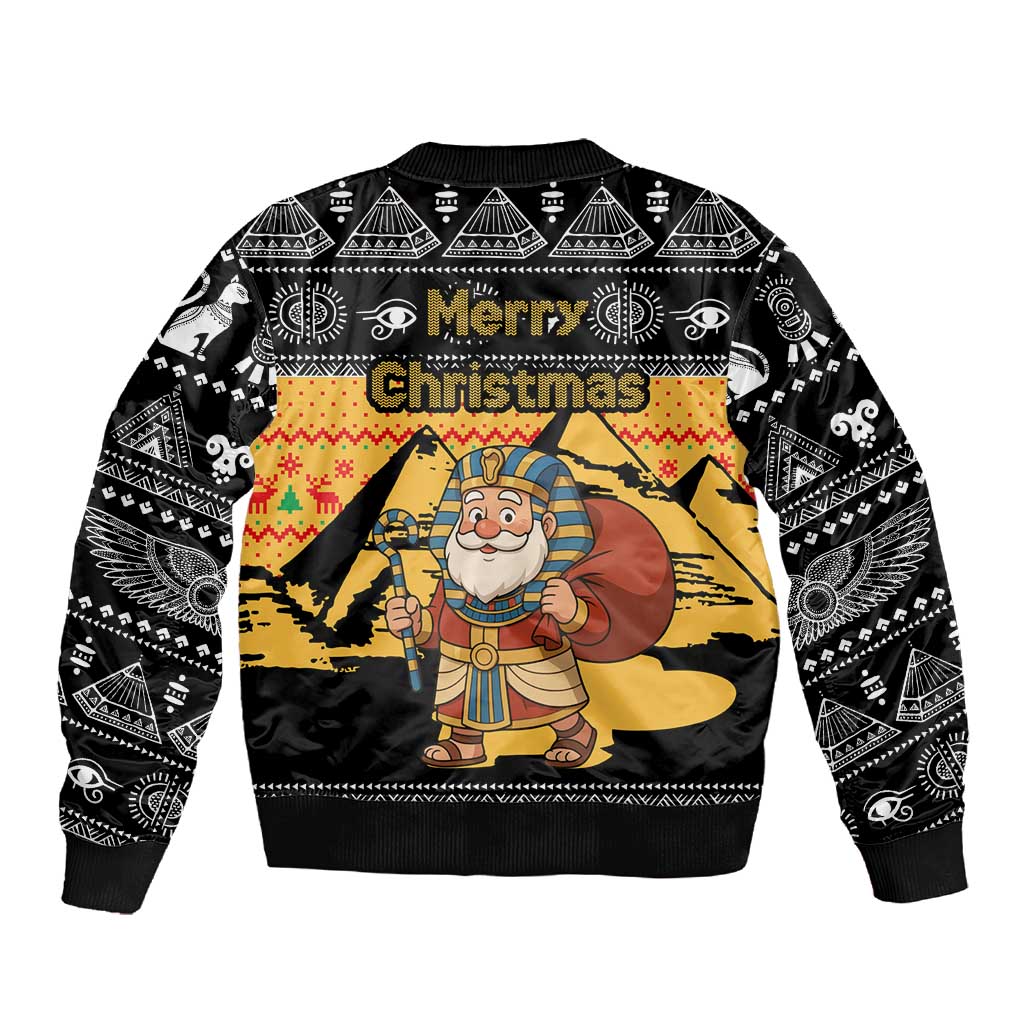 Egypt Christmas Sleeve Zip Bomber Jacket Pharaoh Santa Pyramids Eye of Horus and Ancient Egyptian - African Pride