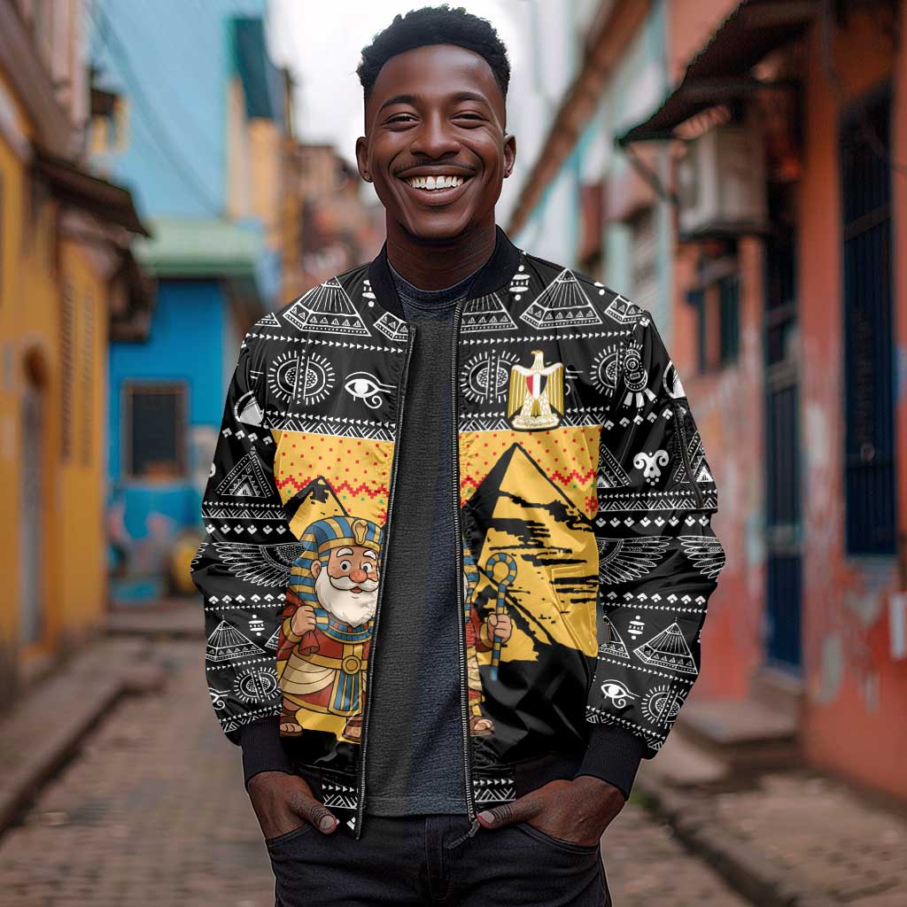 Egypt Christmas Sleeve Zip Bomber Jacket Pharaoh Santa Pyramids Eye of Horus and Ancient Egyptian - African Pride